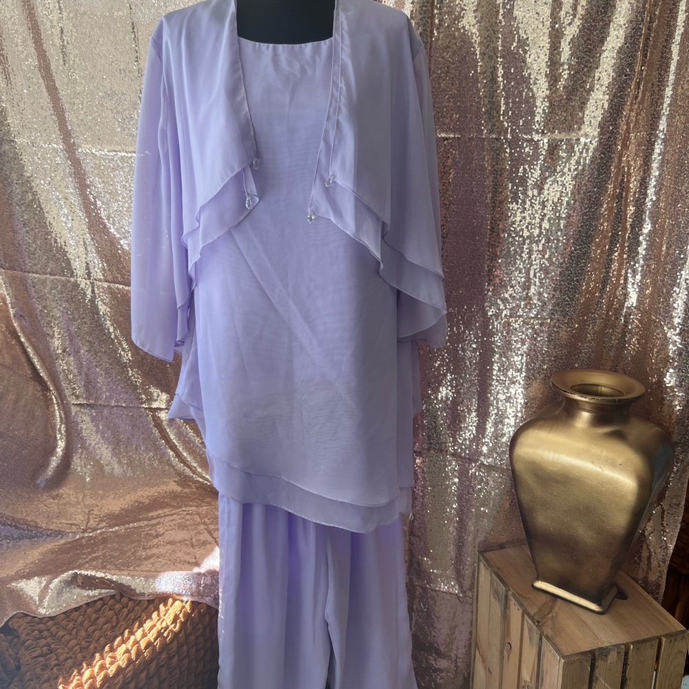 Lilac three piece suit ( shawl, shirt and pants)